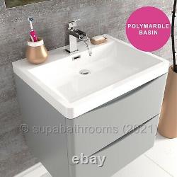 Bathroom Vanity Unit Wall Hung Basin Smile Grey Storage 2 Drawer Cabinet 600mm