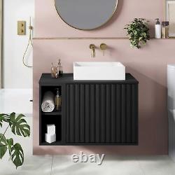 Bathroom Vanity Unit Wall Mounted Countertop 800mm Cabinet Storage Drawer Black