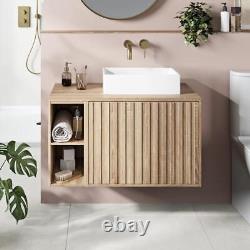 Bathroom Vanity Unit Wall Mounted Countertop 800mm Cabinet Storage Drawer Oak