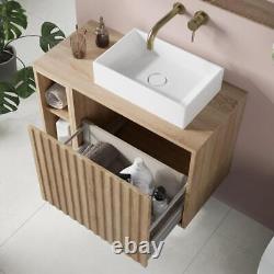 Bathroom Vanity Unit Wall Mounted Countertop 800mm Cabinet Storage Drawer Oak