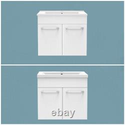 Bathroom Vanity Unit White Wall Hung With Two Drawers/ Doors with Optional Basin