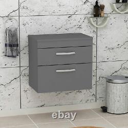 Bathroom Vanity Unit Workop Basin Sink 2 Drawer Wall Hung Gloss Grey