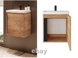 Bathroom Vanity Unit and Basin 500 Cloakroom Sink Wall Cabinet Oak Finish Avir
