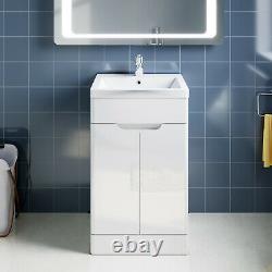 Bathroom Vanity Unit and Sink Basin Floor Standing Storage Cabinet Gloss White