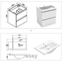 Bathroom Vanity Unit and Sink Storage Cabinet Basin White Wall Hung 500/600mm