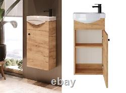 Bathroom Vanity Unit with Basin 400mm Cloakroom Wall Sink Cabinet Oak Finish Avir