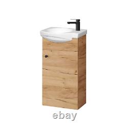 Bathroom Vanity Unit with Basin 400mm Cloakroom Wall Sink Cabinet Oak Finish Avir