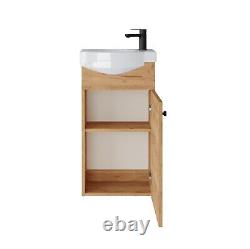 Bathroom Vanity Unit with Basin 400mm Cloakroom Wall Sink Cabinet Oak Finish Avir