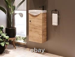 Bathroom Vanity Unit with Basin 400mm Cloakroom Wall Sink Cabinet Oak Finish Avir