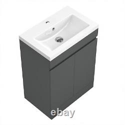 Bathroom Vanity Unit with Basin Cloakroom Sink Unit Wall Hung Two Drawers White