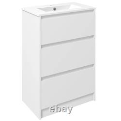 Bathroom Vanity Unit with Basin Single Tap Hole 2 Drawers, High Gloss White, 600mm