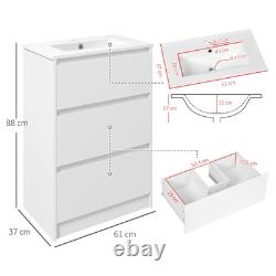 Bathroom Vanity Unit with Basin Single Tap Hole 2 Drawers, High Gloss White, 600mm