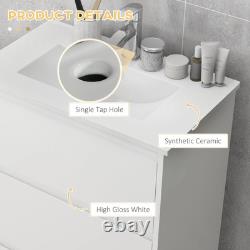 Bathroom Vanity Unit with Basin Single Tap Hole 2 Drawers, High Gloss White, 600mm