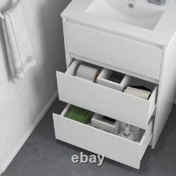 Bathroom Vanity Unit with Basin Single Tap Hole 2 Drawers, High Gloss White, 600mm
