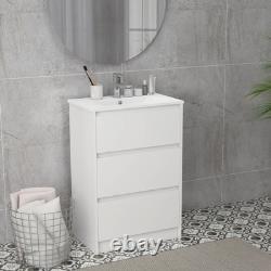 Bathroom Vanity Unit with Basin Single Tap Hole 2 Drawers, High Gloss White, 600mm