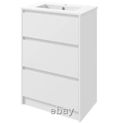 Bathroom Vanity Unit with Basin Single Tap Hole 2 Drawers, High Gloss White, 600mm