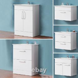 Bathroom Vanity Unit with Basin Sink Wall Hung / Freestanding Storage White 600
