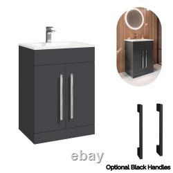 Bathroom Vanity Unit with Basin Two Doors Matt Grey Floor Standing 600mm-Rigid