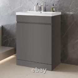 Bathroom Vanity Unit with Ceramic Basin Sink Cabinet White Grey -500 600mm