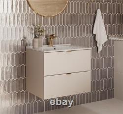 Bathroom Vanity Unit with Sink 600mm Wall Cabinet Floating 2 Drawer Beige Dalia