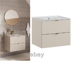 Bathroom Vanity Unit with Sink 600mm Wall Cabinet Floating 2 Drawer Beige Dalia