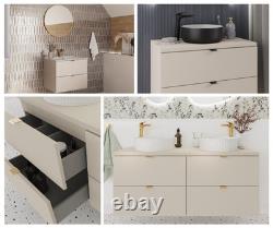 Bathroom Vanity Unit with Sink 600mm Wall Cabinet Floating 2 Drawer Beige Dalia