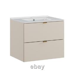 Bathroom Vanity Unit with Sink 600mm Wall Cabinet Floating 2 Drawer Beige Dalia