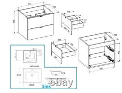 Bathroom Vanity Unit with Sink 600mm Wall Cabinet Floating 2 Drawer Beige Dalia