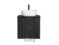 Bathroom Vanity Unit with Sink 60cm Ribbed Textured Black Wall Hung ChoiceHandle