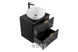 Bathroom Vanity Unit with Sink 60cm Ribbed Textured Black Wall Hung ChoiceHandle