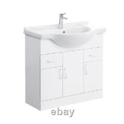 Bathroom Vanity Unit with Sink Basin Storage Cupboard Furniture Set White 850mm