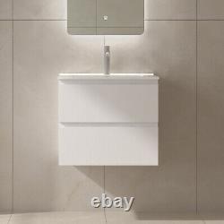 Bathroom Vanity Unit with Sink Basin and 2 Drawers White Wall Hung 600 BH SALE