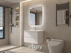 Bathroom Vanity Unit with Sink Basin and 2 Drawers White Wall Hung 600 BH SALE