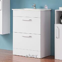 Bathroom Vanity Unit with in-set Minimalist Basin Floor Standing Wall White 600