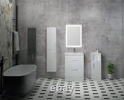 Bathroom Vanity Unit with in-set Minimalist Basin Floor Standing Wall White 600