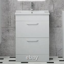 Bathroom Vanity Unit with in-set Minimalist Basin Floor Standing Wall White 600