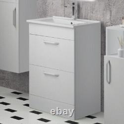 Bathroom Vanity Unit with in-set Minimalist Basin Floor Standing Wall White 600