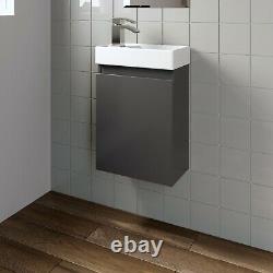 Bathroom Wall Hung 400mm Slimline Vanity Unit Sink Basin Charcoal Grey White