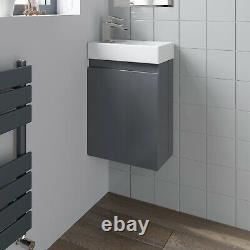 Bathroom Wall Hung 400mm Slimline Vanity Unit Sink Basin Charcoal Grey White