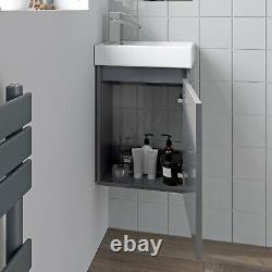 Bathroom Wall Hung 400mm Slimline Vanity Unit Sink Basin Charcoal Grey White