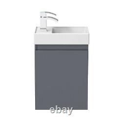 Bathroom Wall Hung 400mm Slimline Vanity Unit Sink Basin Charcoal Grey White