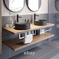 Bathroom Wall Hung Floating Shelf Wash Basin Sink Towel Rail Storage Beige 1100