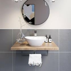 Bathroom Wall Hung Floating Shelf Wash Basin Sink Towel Rail Storage Beige 600mm