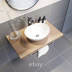 Bathroom Wall Hung Floating Shelf Wash Basin Sink Towel Rail Storage Beige 600mm