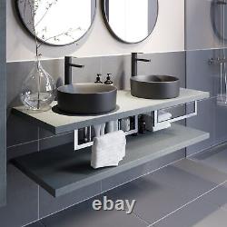 Bathroom Wall Hung Floating Shelf Wash Basin Sink Towel Rail Storage Grey 1100