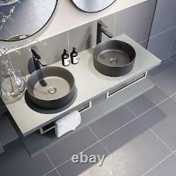 Bathroom Wall Hung Floating Shelf Wash Basin Sink Towel Rail Storage Grey 1100