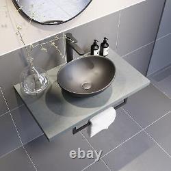 Bathroom Wall Hung Floating Shelf Wash Basin Sink Towel Rail Storage Grey 600mm