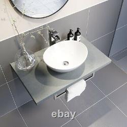 Bathroom Wall Hung Floating Shelf Wash Basin Sink Towel Rail Storage Grey 600mm