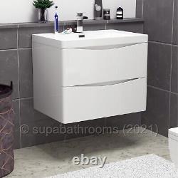 Bathroom Wall Hung Vanity Unit 700 2 Drawer Gloss White Cabinet Smile Deluxe