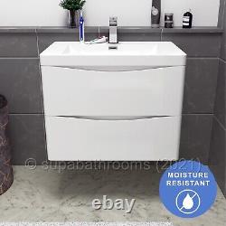 Bathroom Wall Hung Vanity Unit 700 2 Drawer Gloss White Cabinet Smile Deluxe